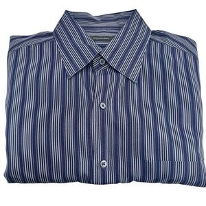 ERMENEGILDO ZEGNA NAVY, DARK & LIGHT BROWN & WHITE STRIPES COTTON DRESS SHIRT